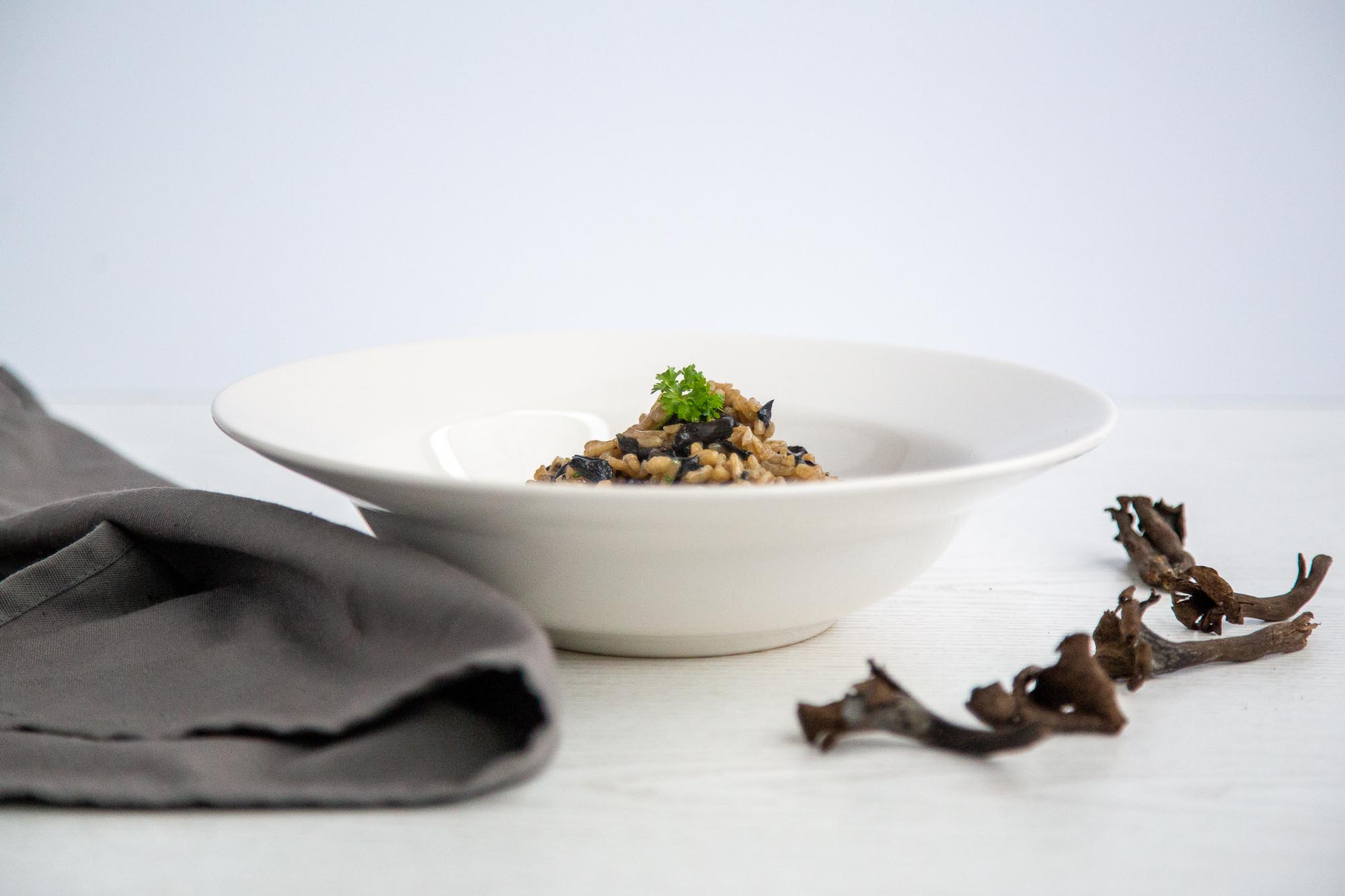 Black Trumpet Mushroom Risotto - Skovkær