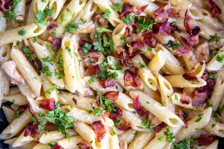 Pigsvampe og bacon pasta Pasta med pigsvampe og bacon