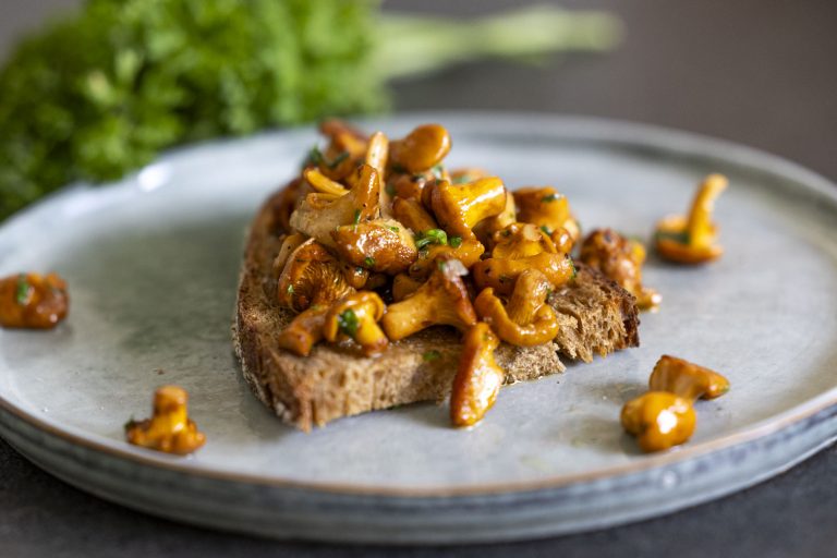 Butter-fried chanterelles on toast
